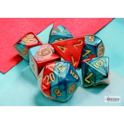 Chessex - Set 7 Dadi Poliedrici Mini Gemini - Red-Teal/Gold